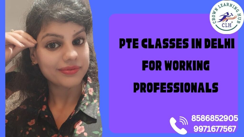 A focused PTE preparation scene for working professionals in Delhi that shows practical study planning and flexible learning options for busy office goers.