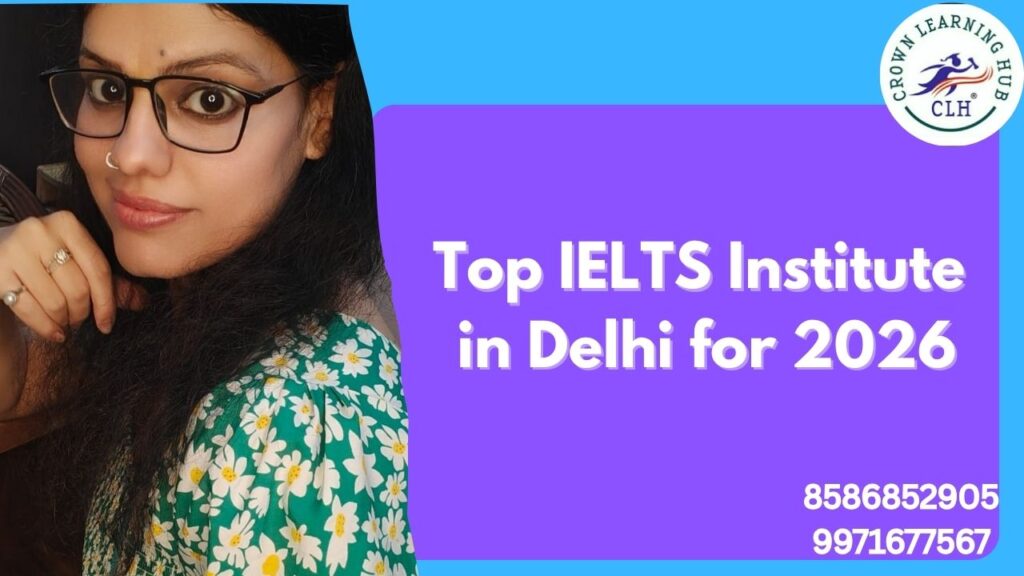 IELTS preparation concept with books, notes, and a focused student reflecting Delhi coaching support for strong band scores in 2026.