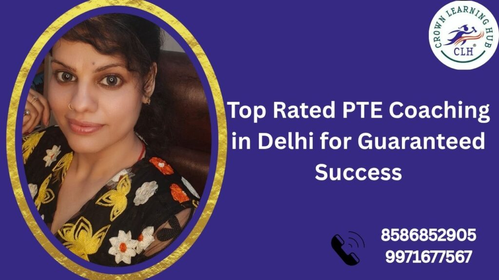 Delhi based PTE coaching banner with books, practice sheets, and a focused study scene that reflects reliable training and score improvement guidance