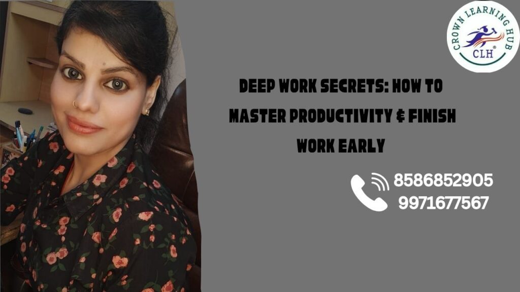 Deep Work Productivity concept showing focused desk setup, minimal distractions, and calm work environment for finishing tasks early.