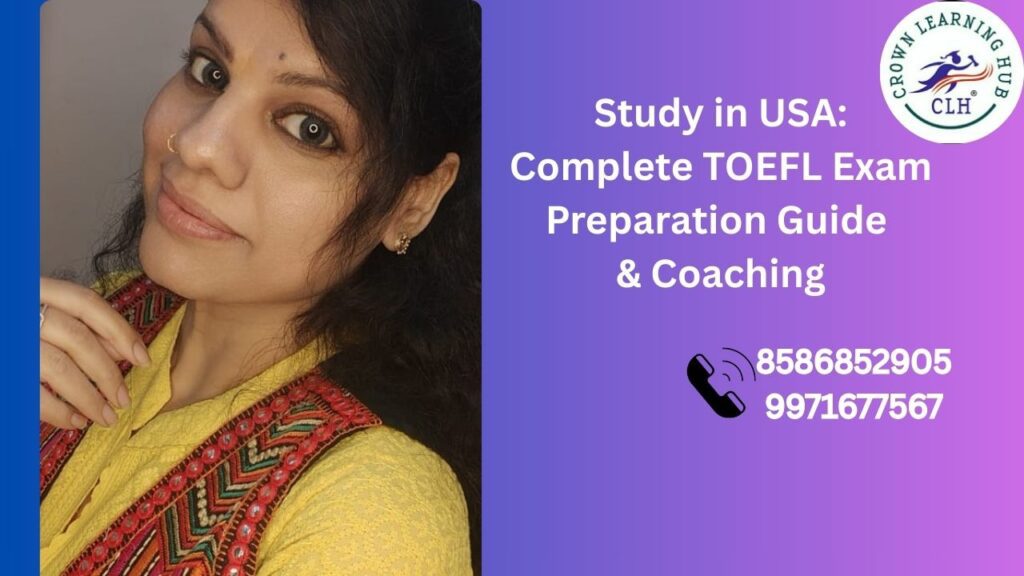 Study in USA TOEFL preparation guide showing focused students preparing for TOEFL exam with coaching support and career clarity