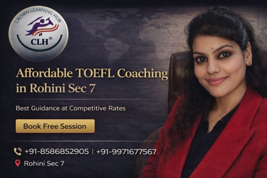 Affordable TOEFL Coaching in Rohini Sec 7 classroom session with mentor guiding students through speaking practice