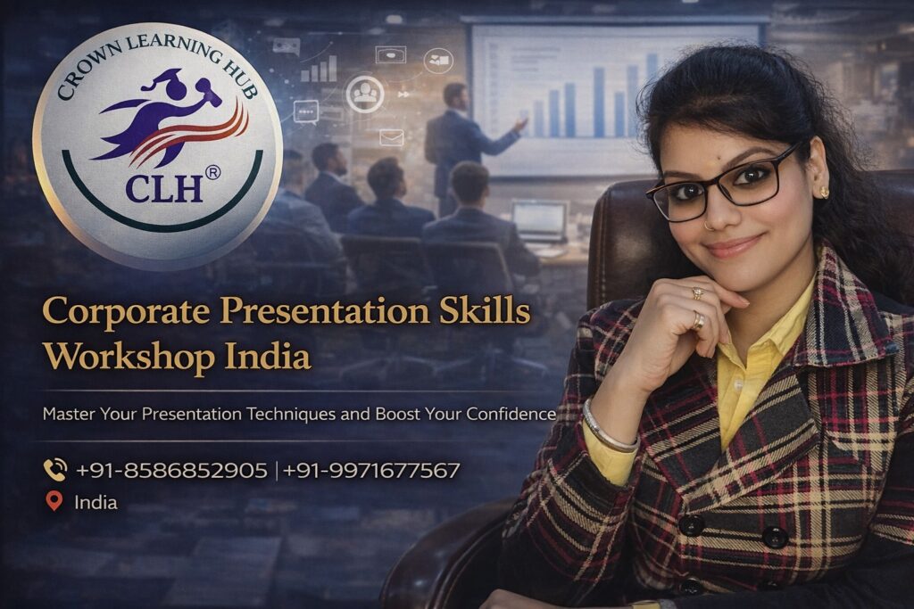 Professional corporate team attending Corporate Presentation Skills Workshop India in modern training room setting