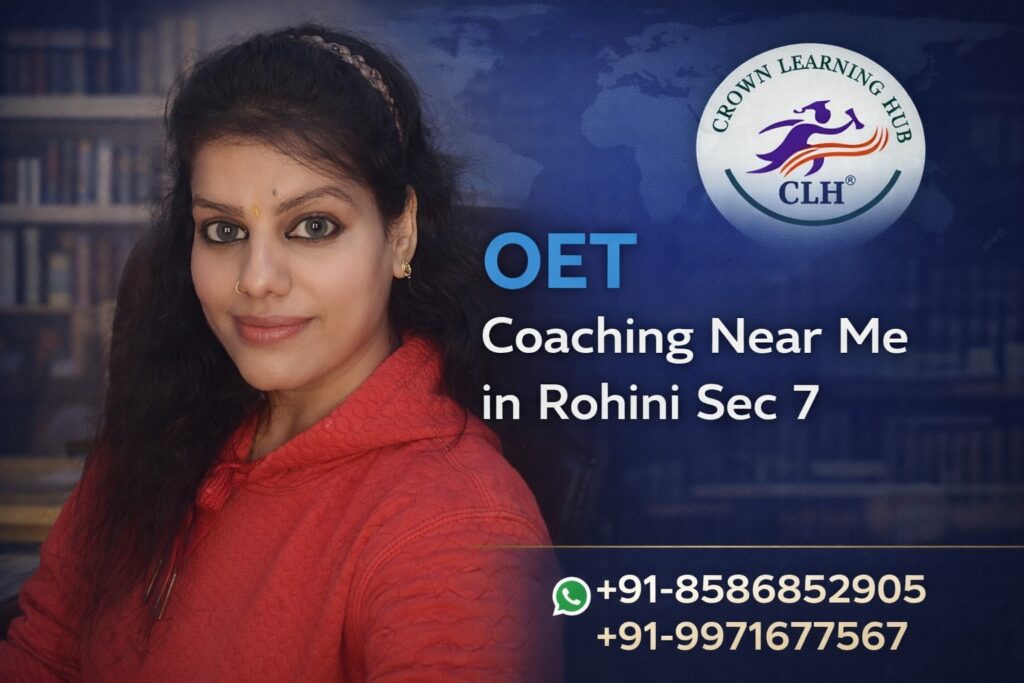 Students attending OET Coaching Near Me in Rohini Sec 7 classroom session with focused practice and mentor guidance