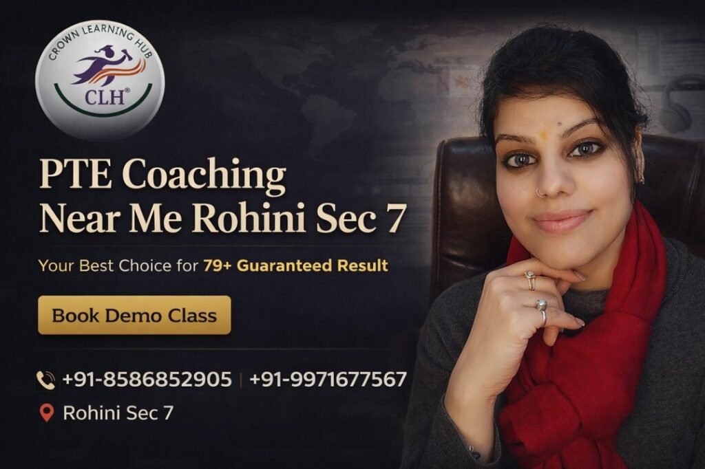 Students attending PTE Coaching Near Me Rohini Sec 7 session with mentor guidance at Crown Learning Hub classroom
