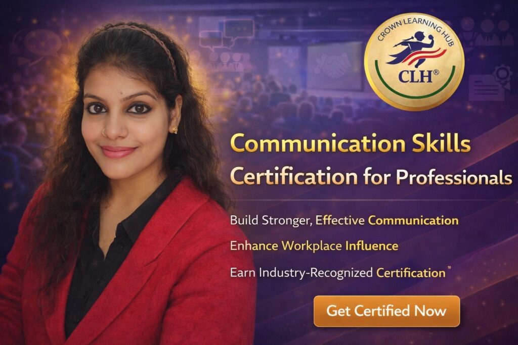 Communication skills certification for professionals learning confident workplace speaking and presentation skills in a modern training classroom
