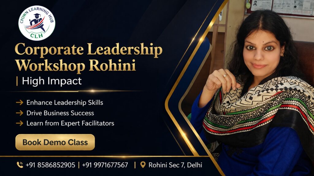 Professionals attending a corporate leadership workshop Rohini focused on communication and decision making skills