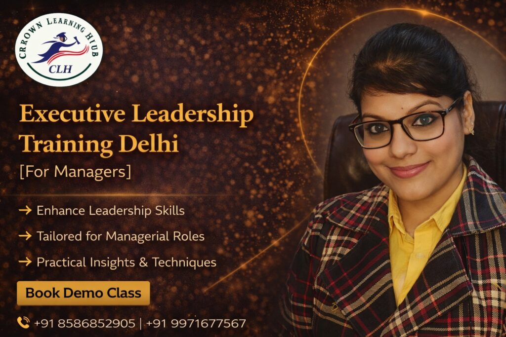 Managers attending executive leadership training Delhi classroom with mentor guidance and discussion