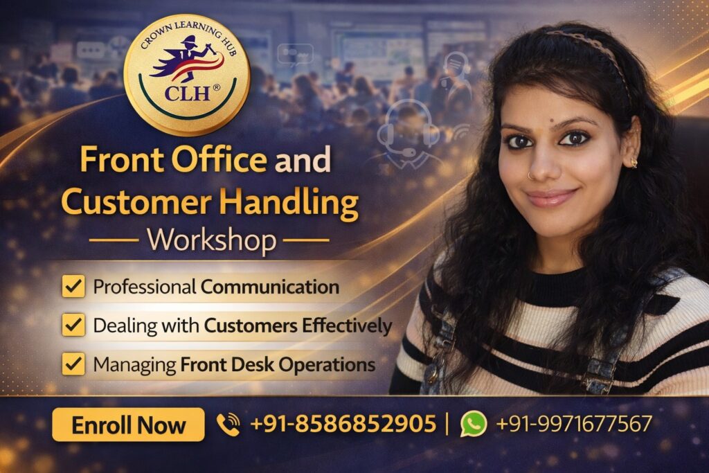 Front office and customer handling workshop training session focused on communication, customer service, and professional skills