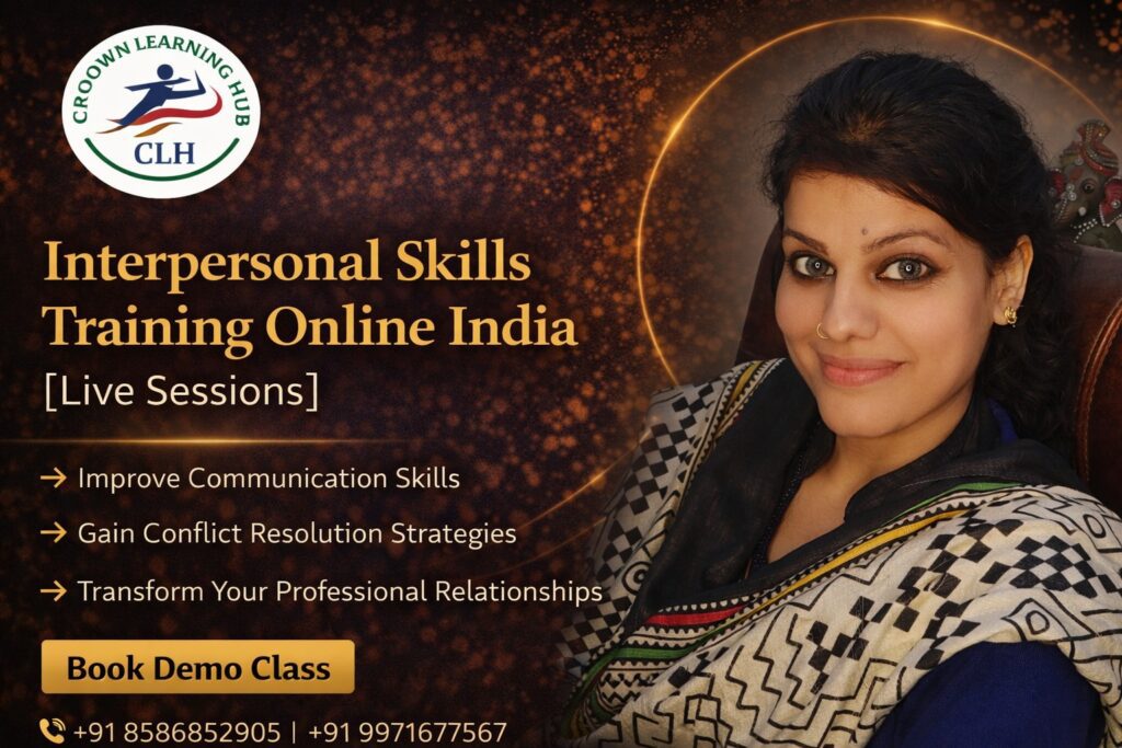 Professional leading an online interpersonal skills training session in India with team communication focus
