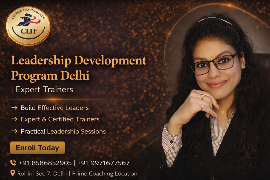 Professionals attending leadership development program Delhi with expert trainers guiding team and communication skills