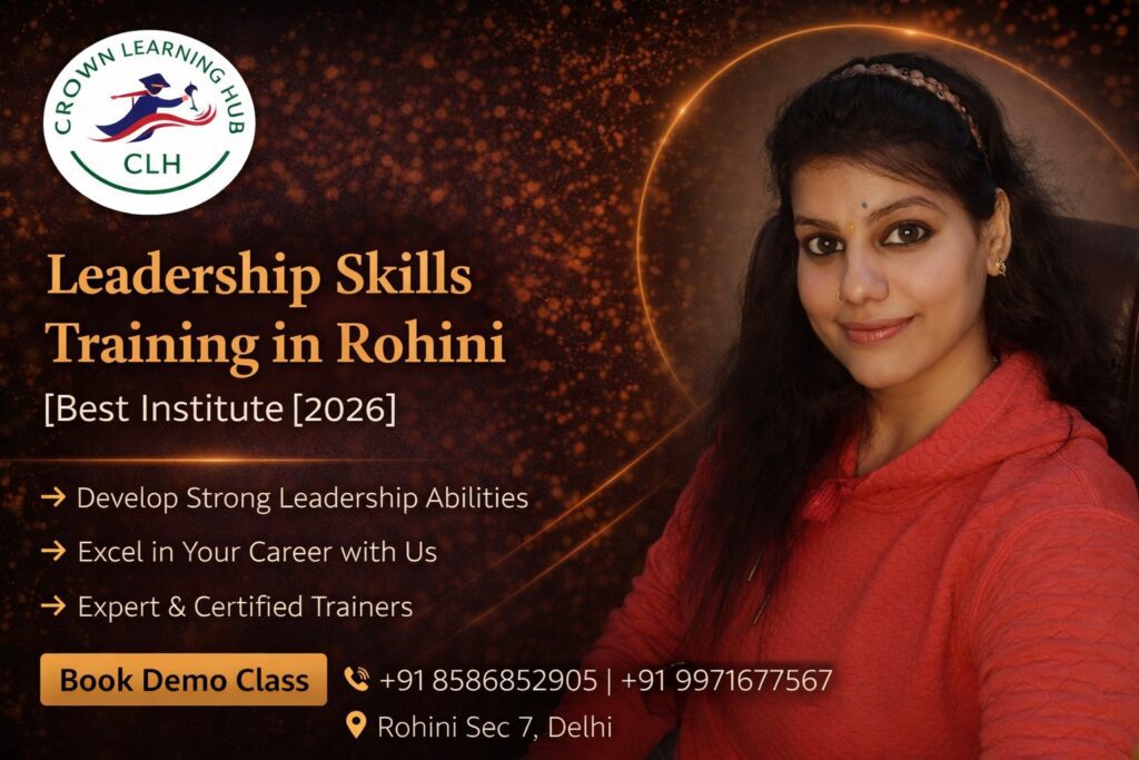 Students attending leadership skills training session in Rohini classroom with mentor guiding communication and team skills