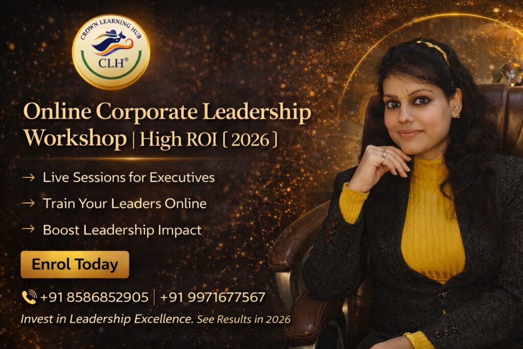 Online corporate leadership workshop session showing professionals learning team management and communication skills in a virtual setting