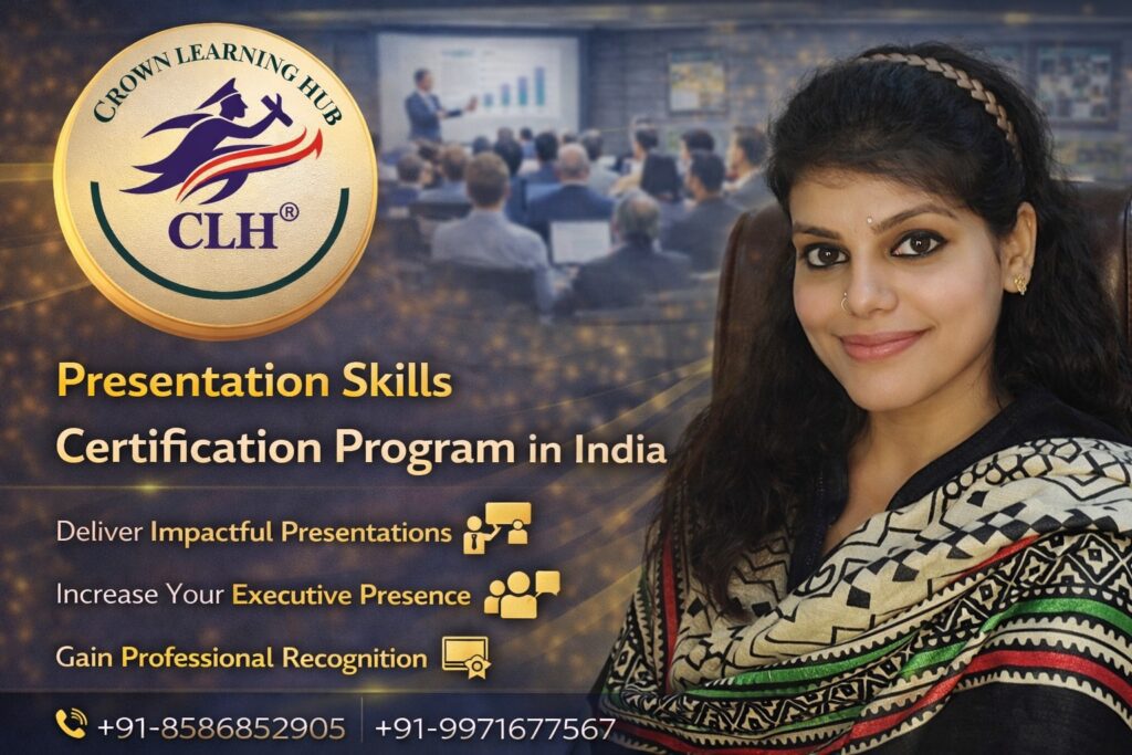Professional presenting confidently during a Presentation Skills Certification Program in India focused on workplace communication mastery