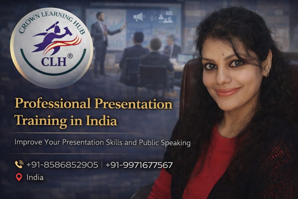 Professional Presentation Training in India session with mentor guiding executives on confident stage presence