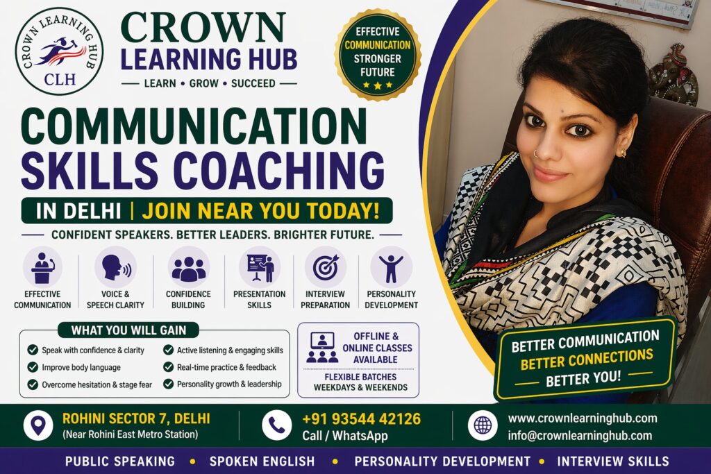 Students attending communication skills coaching session in Delhi with mentor guidance and interactive learning environment