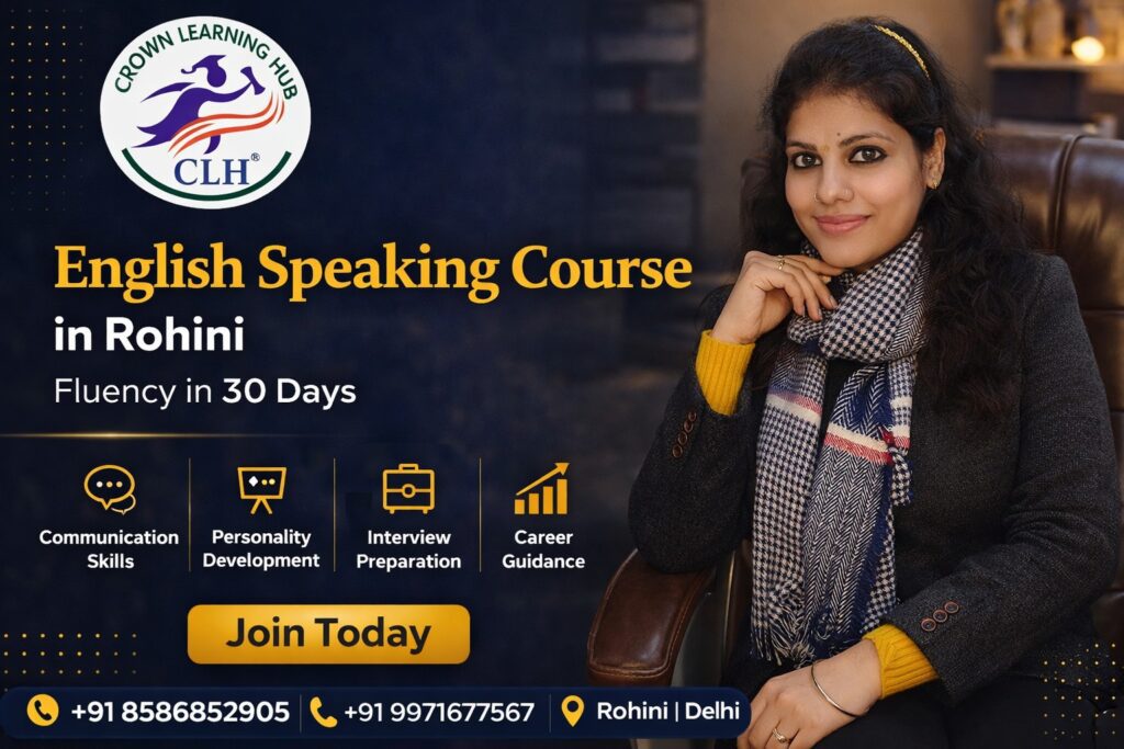 Students attending an English speaking course in Rohini practicing communication skills in a modern classroom