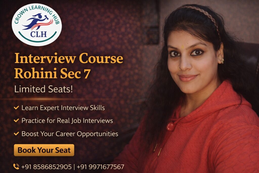 Students attending interview course Rohini Sec 7 classroom with mentor guidance and mock interview practice session