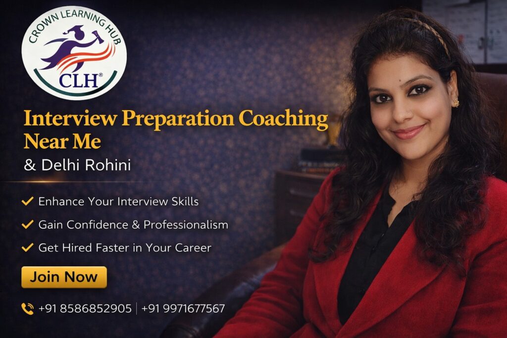Students attending interview preparation coaching near me session in Rohini Delhi with mentor guiding confidence and communication skills