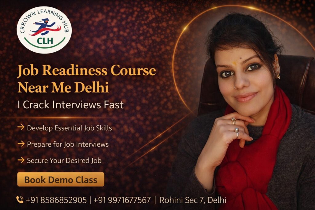 Students attending a job readiness course near me in Delhi practicing interviews and communication skills with mentor guidance