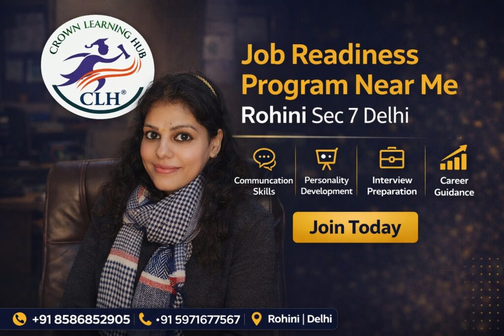 Students attending a job readiness program near me session in Rohini Sector 7 Delhi with mentor guidance and career training focus