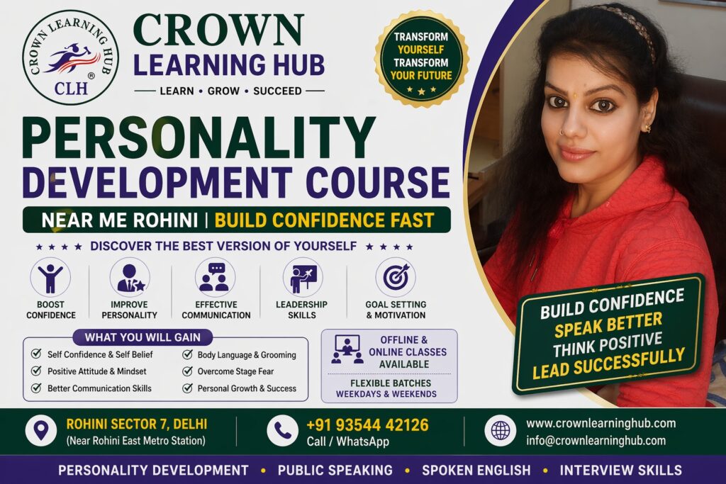 Students attending personality development course in Rohini building confidence and communication skills in a classroom setting