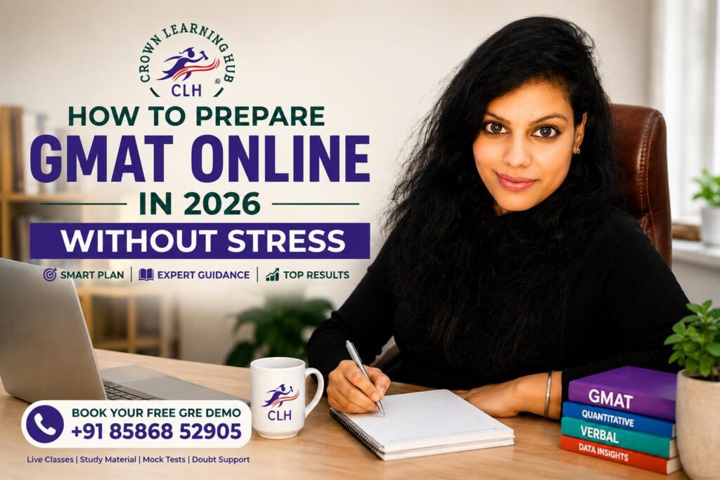 Student preparing for GMAT online in 2026 with laptop, study planner, and mentor guidance at home