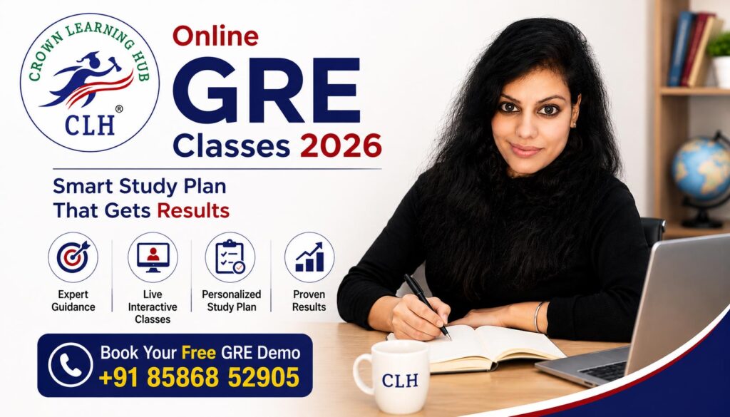 Student attending Online GRE Classes 2026 with mentor guidance and a focused smart study plan setup