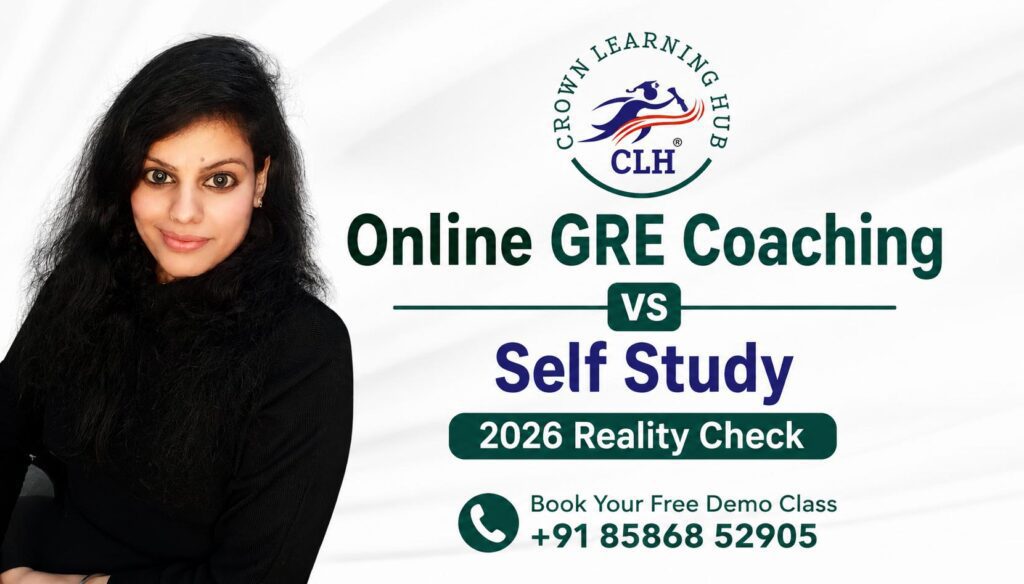 Student comparing online GRE coaching and self study methods while preparing for the GRE exam in 2026
