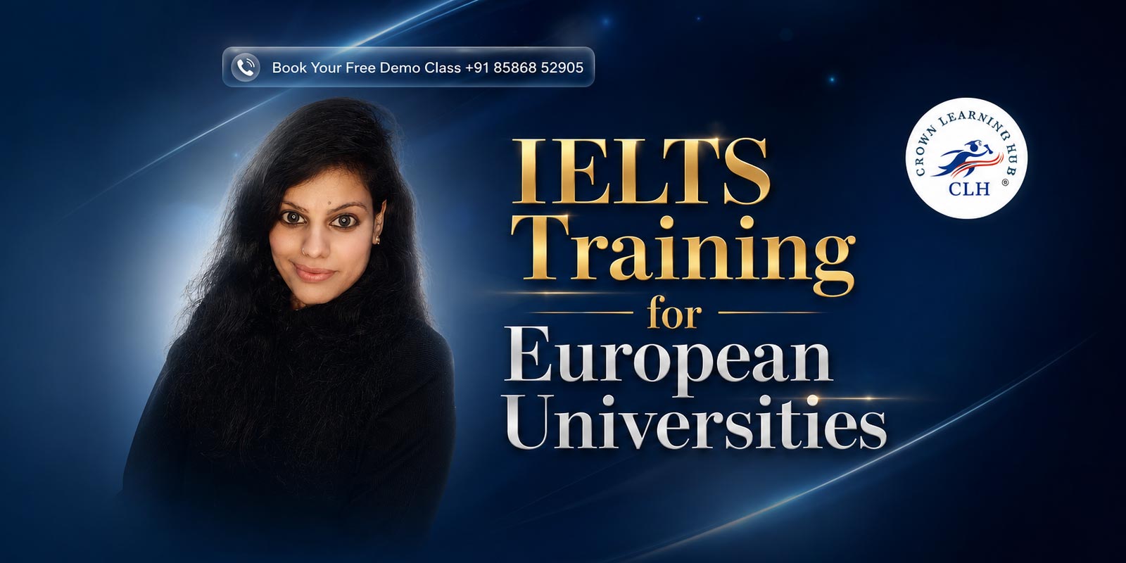 A student smiling outside a European university campus holding an IELTS result scorecard.