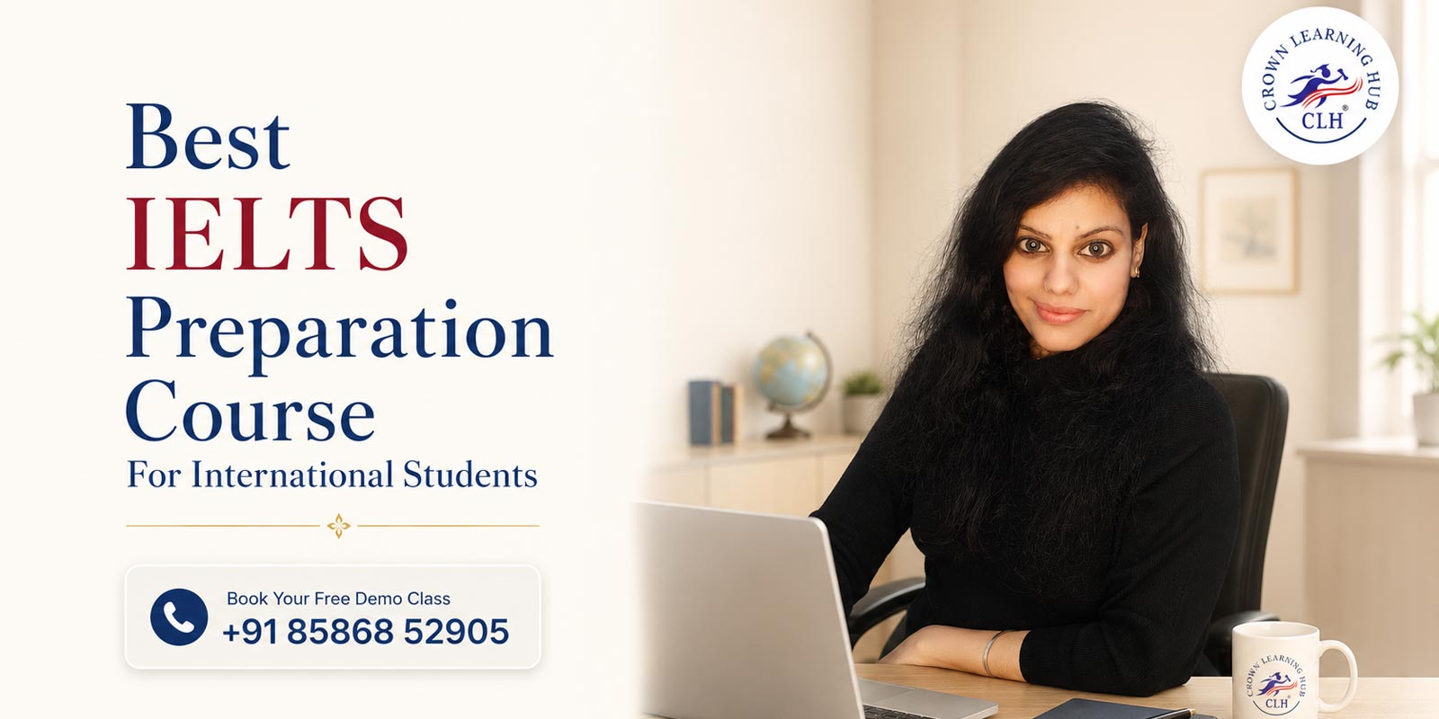 Aarti Dhingra mentoring a stressed international student for IELTS preparation at Crown Learning Hub.