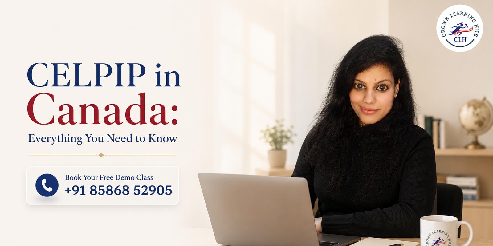 An anxious student prepares for the CELPIP in Canada test using official study guides and practice exams.