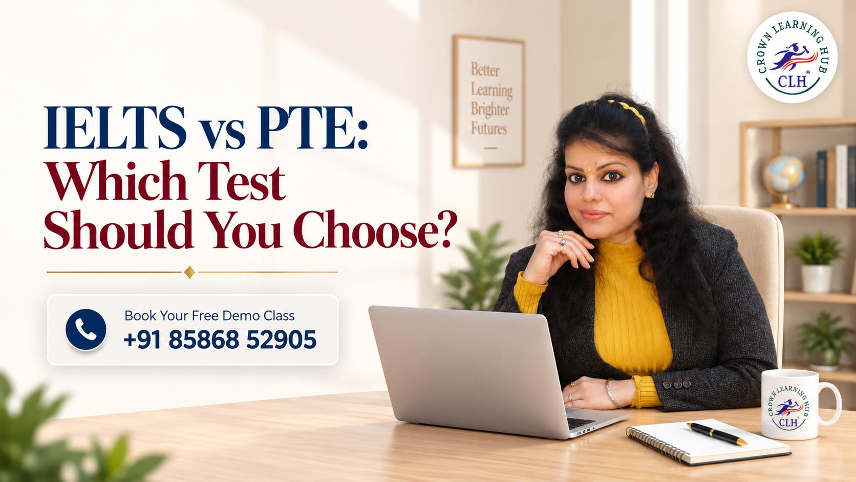 IELTS vs PTE comparison showing which English proficiency test to choose with Crown Learning Hub